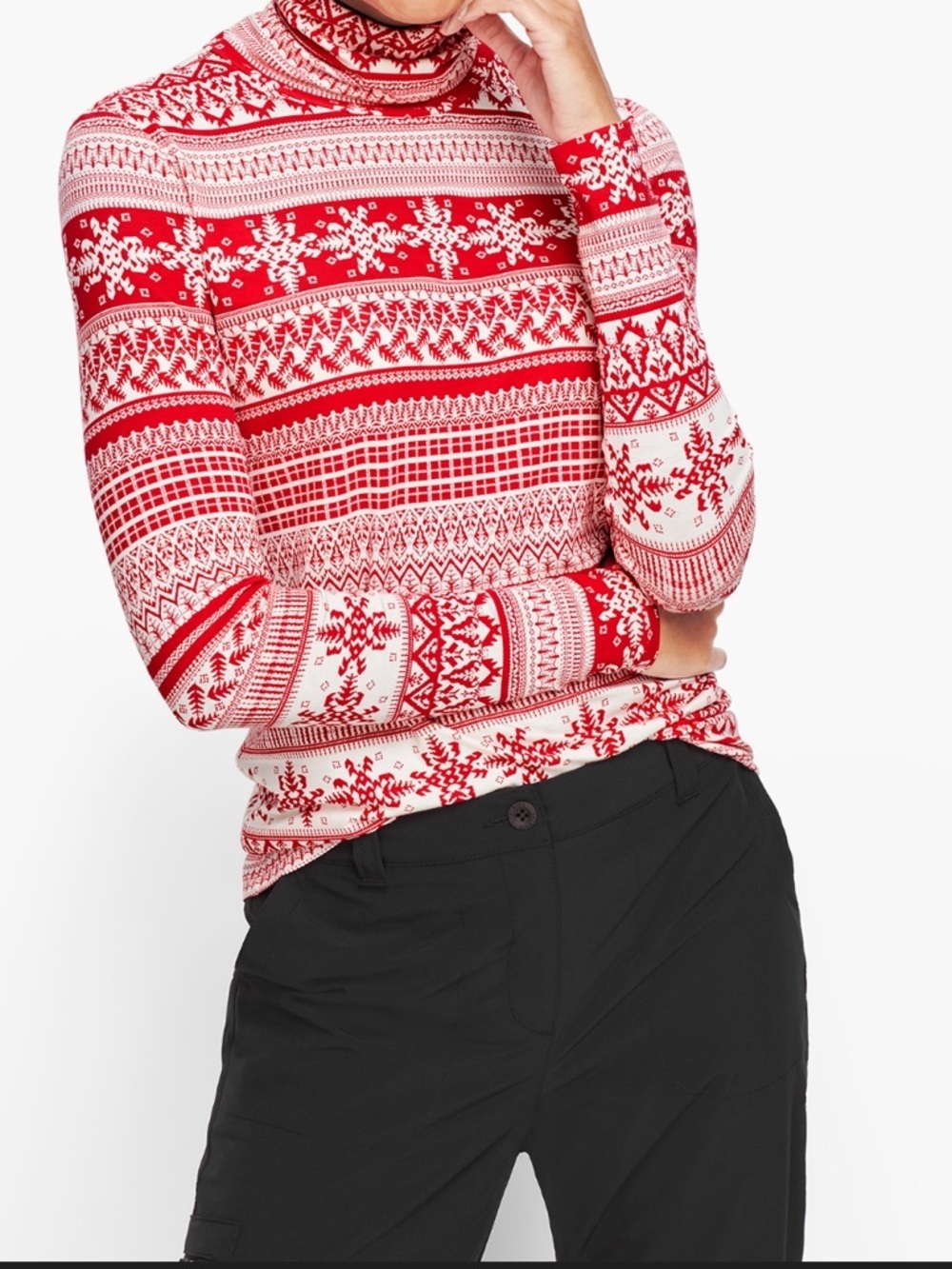 NWT Talbots Womens ThermaWarmth Red Fair Isle Turtleneck Long Sleeve Top Small